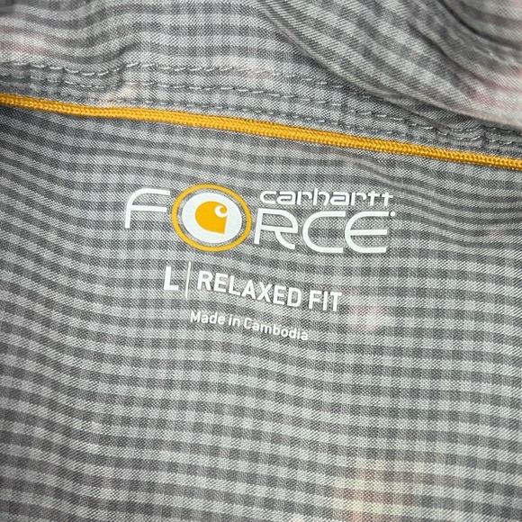 Carhartt Button Shirt Large Collared Plaid Bleached Custom Force Relaxed Fit - Picture 3 of 6